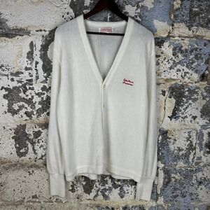 Vintage State Farm Logo Cardigan Sweater White V-Neck Knit Mens XL